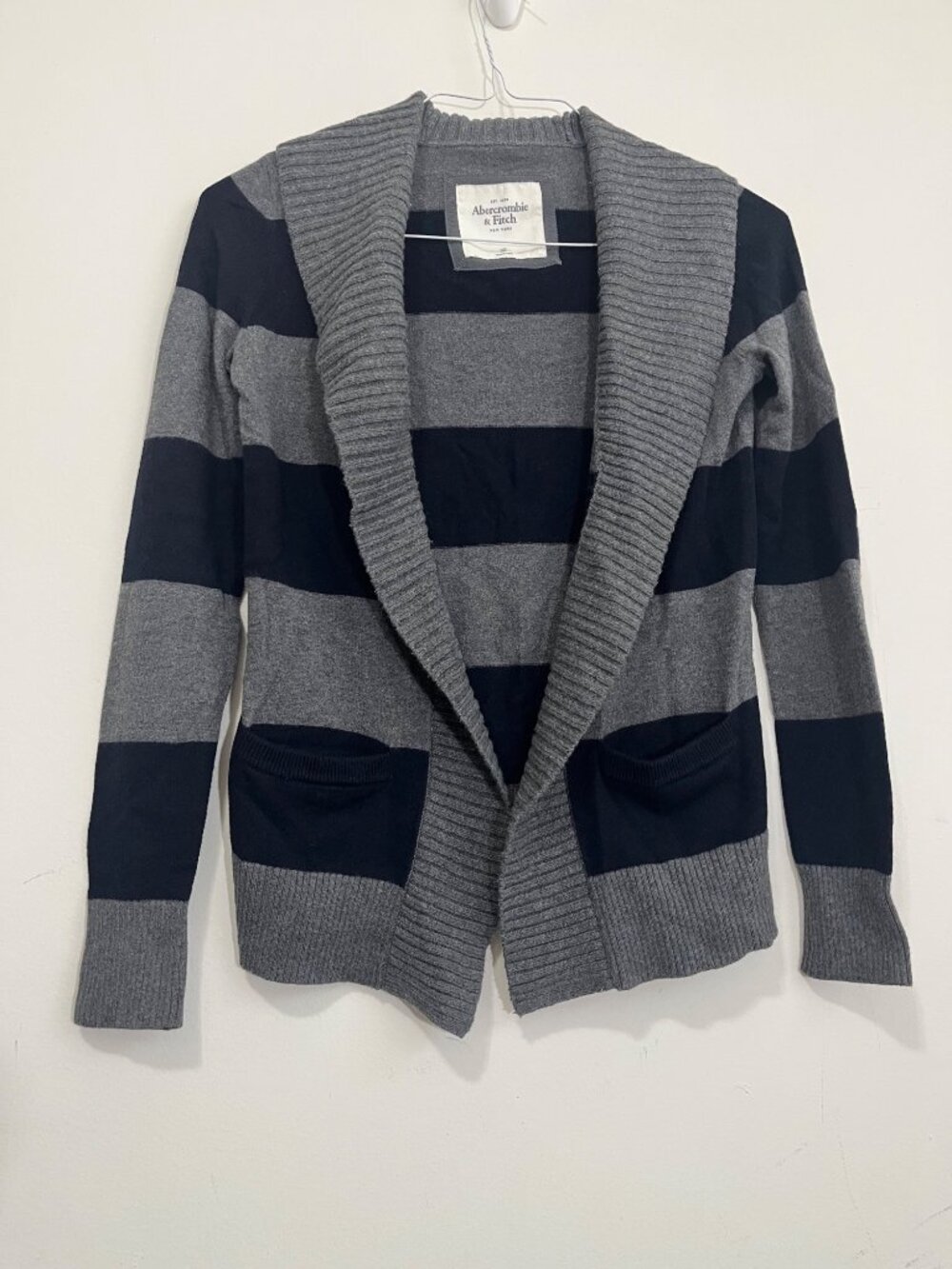Y2K Abercrombie & Fitch XS Shawl Collar Striped Open Cardigan Sweater Academia